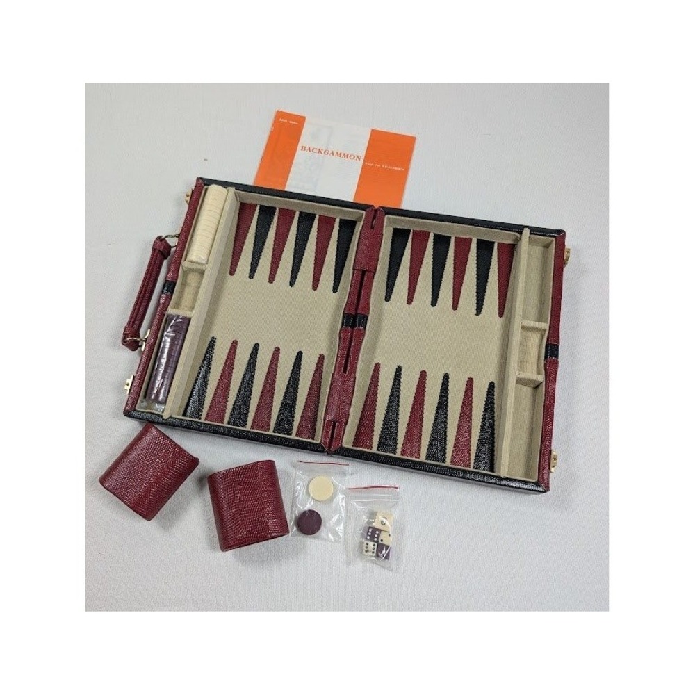 Vintage 70s Backgammon Game Set Complete Faux Leather Travel Briefcase NEW